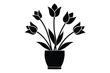 Minimalist Flower Pot Illustration with Tulip Silhouettes and Elegant Black Design Elements