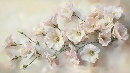 Obraz premium Elegant wedding invitation card background vector. Minimal hand painted Lisianthus botanical flowers texture template background. Design for wedding, vip cover, poster, rsvp moderncard.Valentine's Day