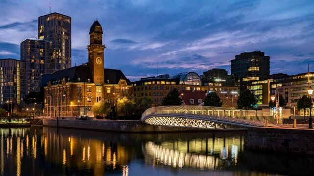 Mesmerizing Malmo Cityscape Timelapse from Sunset to Night