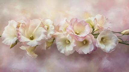 Fototapeta premium Elegant wedding invitation card background vector. Minimal hand painted Lisianthus botanical flowers texture template background. Design for wedding, vip cover, poster, rsvp moderncard.Valentine's Day