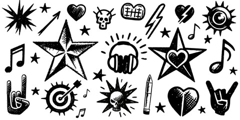 Icons of Punk Rock Culture, embodies punk rock culture through iconic symbols, delivering attitude and raw energy