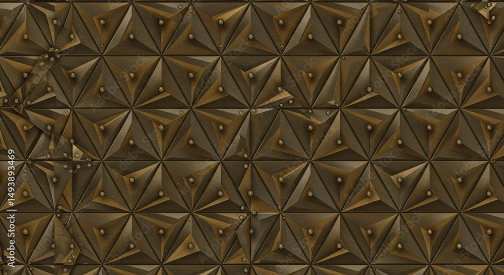 Aufkleber intricate geometric pattern of bronze triangles with raised rivet detailing
