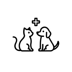 Obraz premium Cat and dog veterinary icon in black outline style