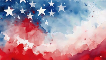 Artistic Tribute A Melancholic and Patriotic Watercolor Scene Blending Soft Hues of Red, White, and Blue for Veterans Day, Celebrating Heroism and Sacrifice in a Sentimental Manner.