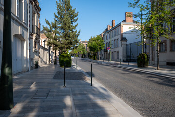 Walking on sunset on Avenue of Champagne, Epernay, France, view on champagne houses