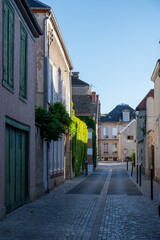 Narrow streets and old houses in grand cru champagne village Ay-Champagne in Marne river valley, France