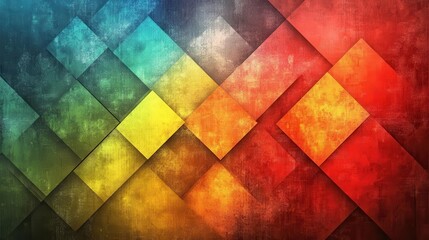 Fototapeta premium Vibrant, textured abstract design with overlapping squares in a spectrum of colors