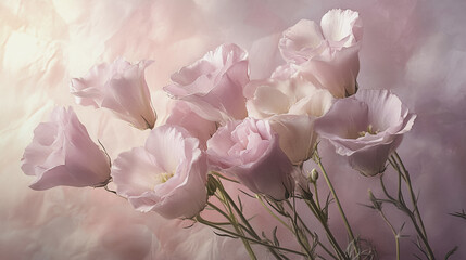 Elegant wedding invitation card background vector. Minimal hand painted Lisianthus botanical flowers texture template background. Design for wedding, vip cover, poster, rsvp moderncard.Valentine's Day