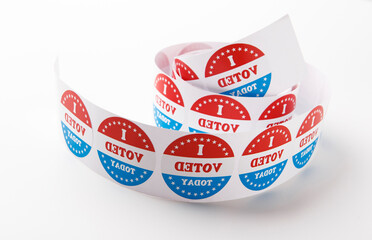 Vote symbol stickers Isolated on White Background, 2020 US elections, panorama, copy space