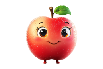 Cute Cartoon Apple Character isolated on a transparent background.