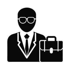 Modern Businessman Icon with Briefcase and Glasses
