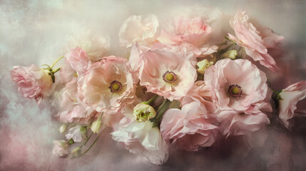 Elegant wedding invitation card background vector. Minimal hand painted Lisianthus botanical flowers texture template background. Design for wedding, vip cover, poster, rsvp moderncard.Valentine's Day