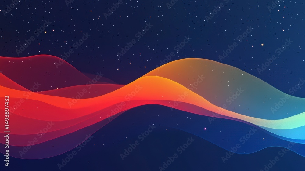 Poster abstract colorful wave pattern on dark background.