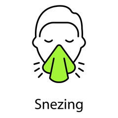 Sneezing Vector Icon Representing Allergy and Illness
