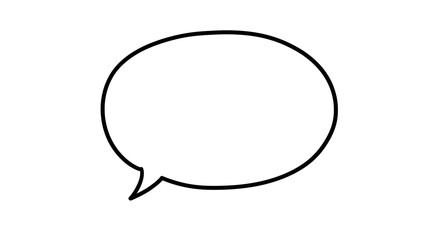 A simple black outline of an oval speech bubble with a small tail on a plain white background space
