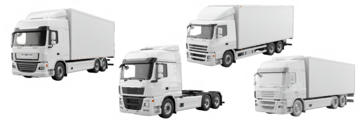 Delivery transport truck cargo logistics shipment freight trailer white vehicle business transportation service commercial carrier modern design isolated on transparent background, png file