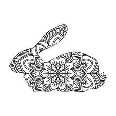 Intricate Mandala Rabbit Design Adult Coloring Page