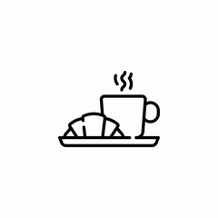breakfast coffee croissant icon sign vector