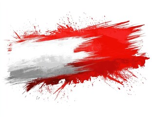 Abstract depiction of the Austrian flag.  Brushstrokes and splatters of red and white
