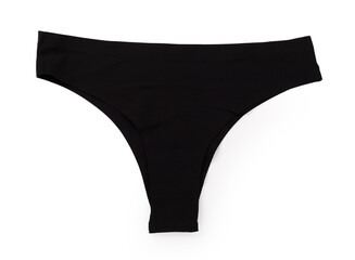 Black female panties isolated on white, top view