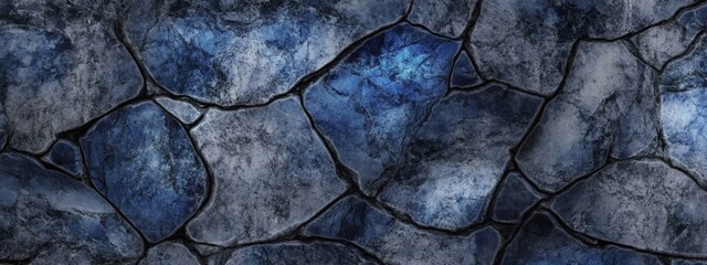 Fototapeta premium Black and blue marble stone background with fossil-like texture for elegant natural surface and decorative design use 