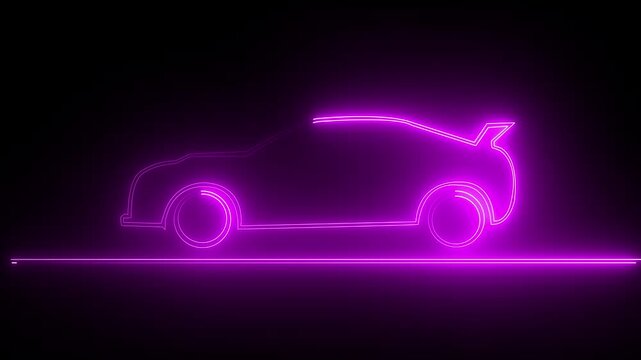 Electric car with glowing red neon lights. A side view of a neon-glowing sports car silhouette, presented in an abstract and modern style. This vector illustration showcases the sleek and dynamic form