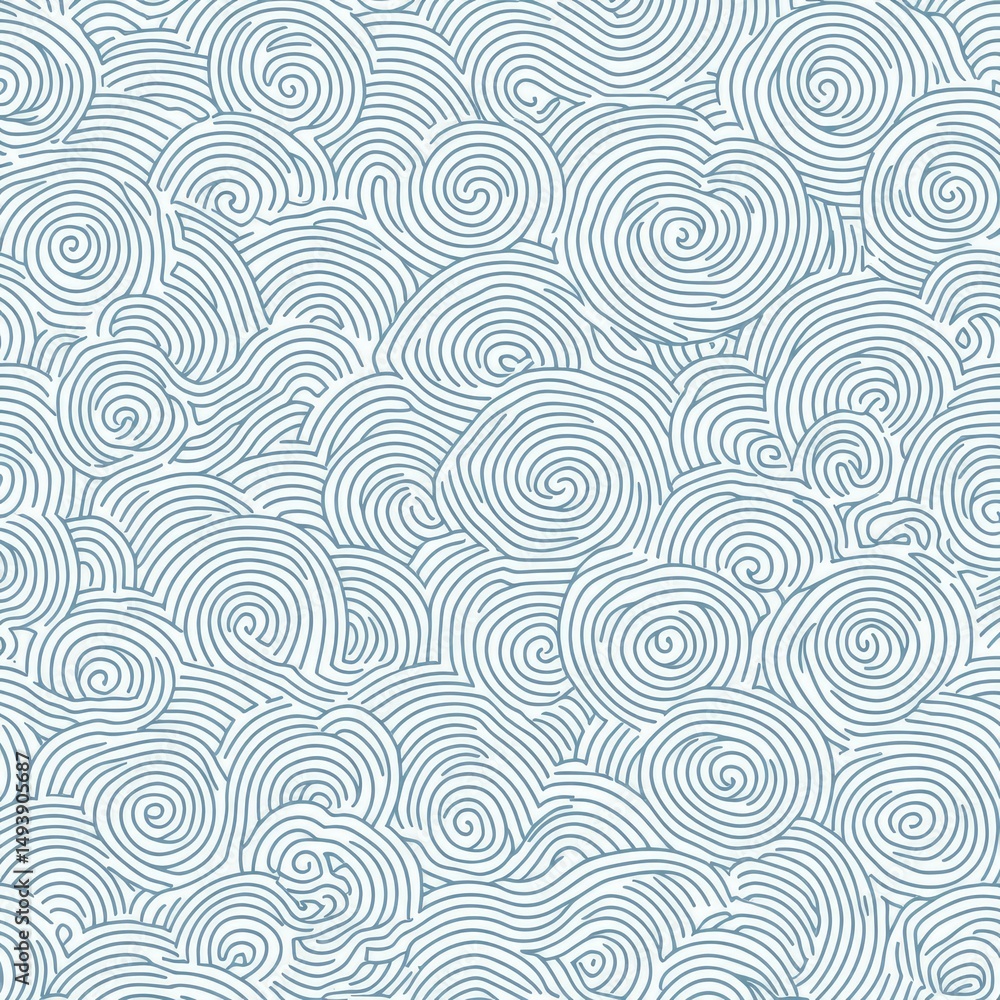 Poster seamless pattern of swirling, stylized clouds. delicate lines create a textured, ethereal effect. so