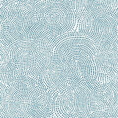 Abstract, textured, repeating pattern of small, light-blue, dot-like shapes creating concentric, circular forms, with white background