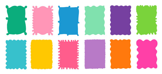 Colorful vector wavy text box frames, borders, Funky rectangular organic shapes for kids designs