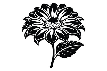 Bold Black and White Floral Illustration Elegant Flower with Stem and Leaf