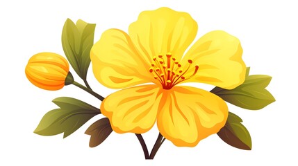 Detailed flat vector illustration of a vibrant yellow flower with stamens