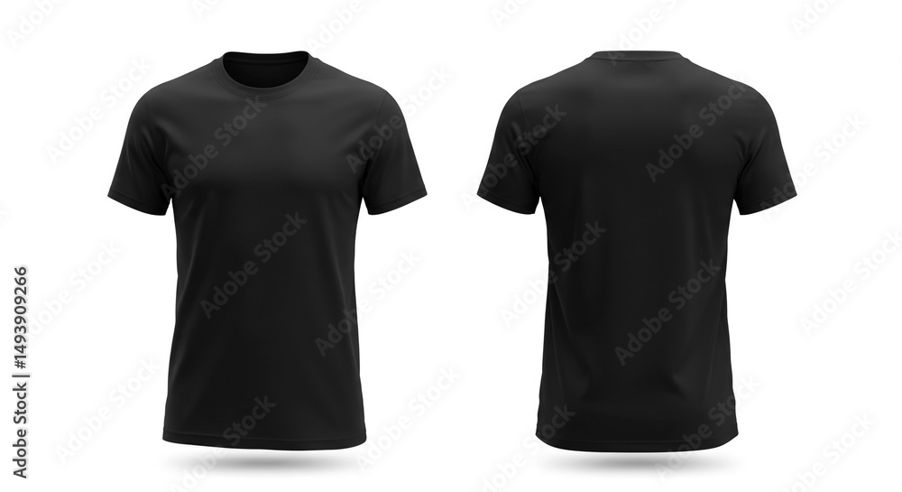 Poster a front and back view of a plain black t shirt isolated on a white background for apparel mock up us