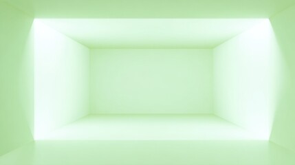 Fototapeta premium Green Glowing Product Room with Bright White Side Walls