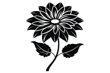 Elegant Black Flower Illustration with Detailed Petals and Stem Design Artwork