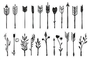 Collection of decorative arrows and floral elements