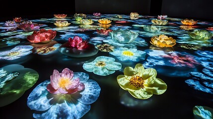 Aurora patterns projected on floating flower islands