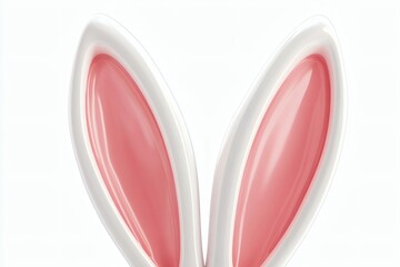 Fototapeta premium White and pink bunny ears close-up, smooth glossy texture, isolated on a white background. Concept of Easter or playful animal design. 3D Rendering, 