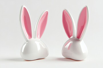 White and pink bunny ears close-up, smooth glossy texture, isolated on a white background. Concept of Easter or playful animal design. 3D Rendering,
