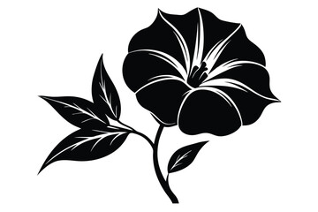 Bold Black Silhouette of a Flower with Stem and Leaves Artfully Illustrated