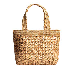 Bohemian Straw Tote Bag with Intricate Artisanal Design Isolated on Transparent Background