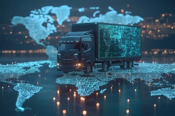 Digital map interface showing logistics and transportation tracking system for efficient delivery and network management
