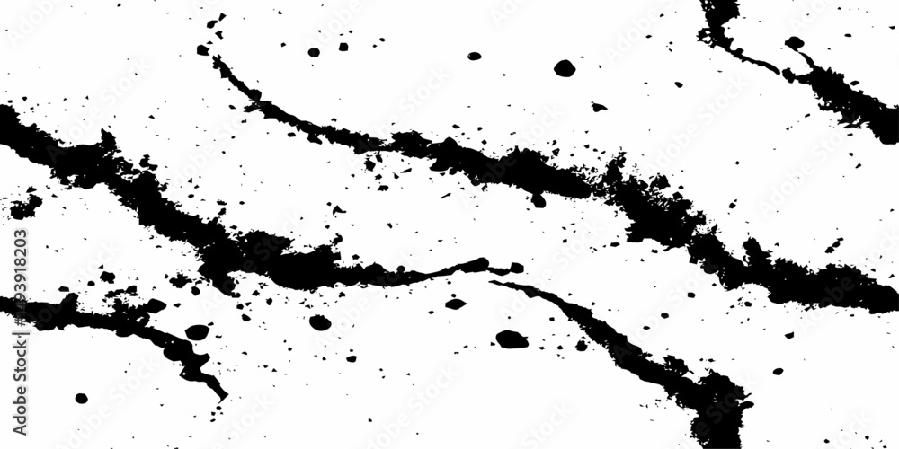 Poster black ink splatters and spots on a white background creating an abstract and texture dynamic ink.
