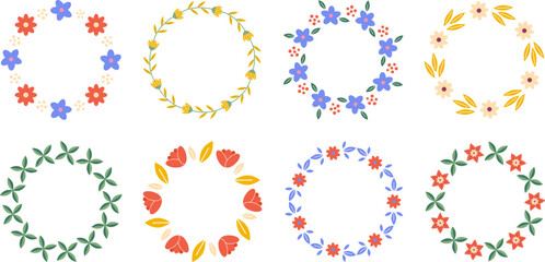 Minimalistic abstract decorative floral wreaths set