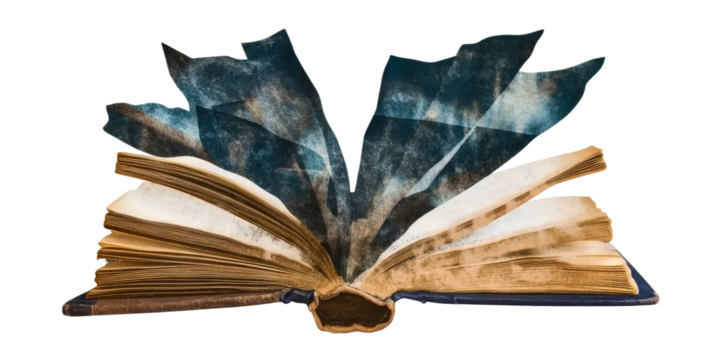 Open Book with Aged Pages and Abstract Design, cut out transparent