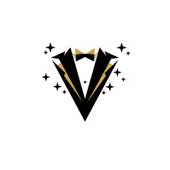 Elegant Tuxedo Logo with Golden Accents and Stars