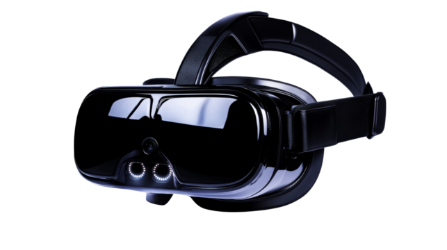 Headset for virtual reality experience, augmented world, cut out transparent