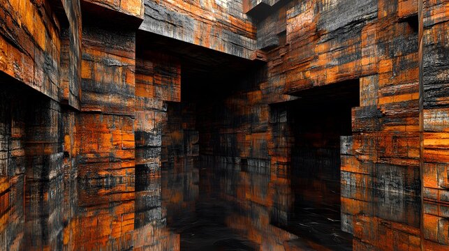 Abstract Rusty Stone Architecture Interior Design 3D Render