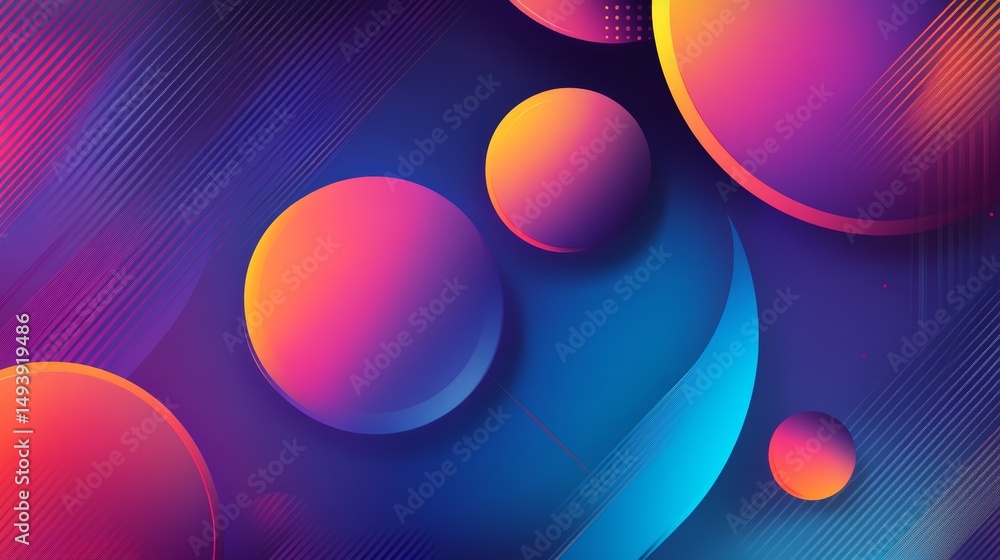 Poster vibrant abstract background with gradient spheres and geometric lines
