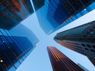 Real Estate. Financial Center. High office buildings in the business center of the city. Glass and steel. Skyscrapers as a background.