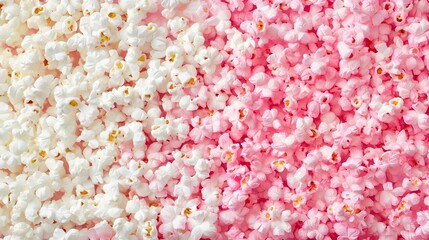 Fototapeta premium Delicious pink and white popcorn background perfect for movie night or snack time cravings and party decorations